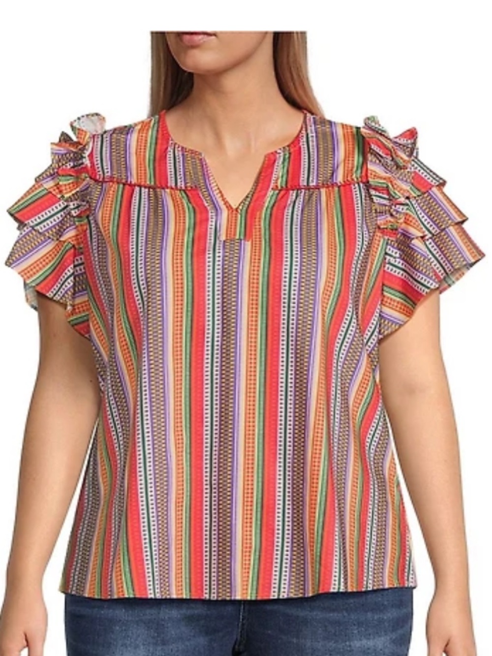 Calessa Multicolor Striped Ruffle Sleeve Blouse